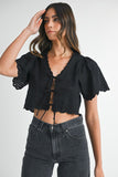 Poppy Eyelet Tie Top - Black