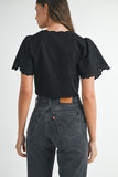 Poppy Eyelet Tie Top - Black