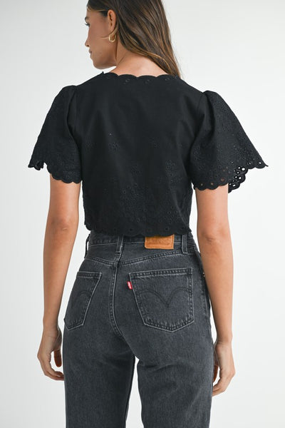 Poppy Eyelet Tie Top - Black