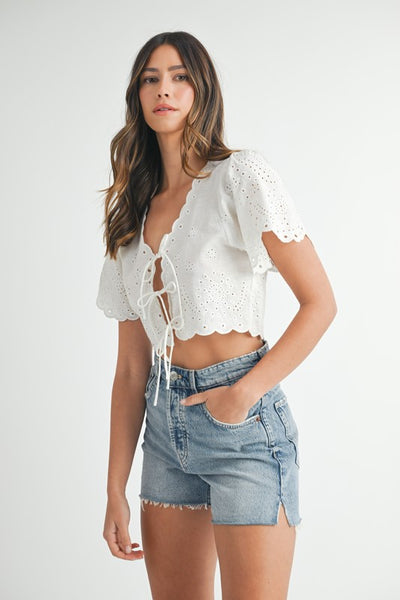 Poppy Eyelet Tie Top - Off White