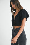 Poppy Eyelet Tie Top - Black