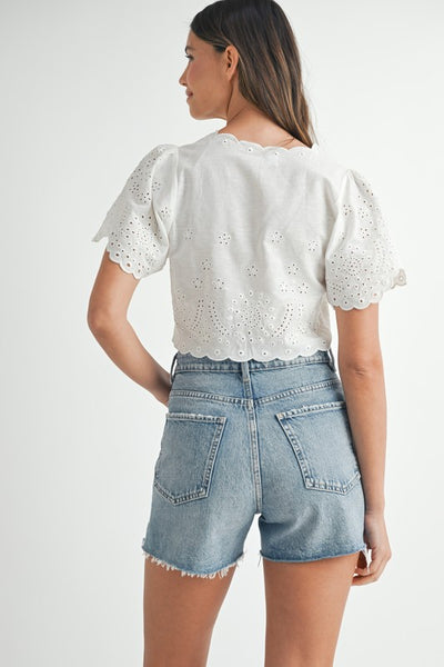 Poppy Eyelet Tie Top - Off White