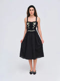 Jolene Embroidered Midi Dress - Black