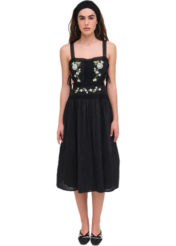 Jolene Embroidered Midi Dress - Black