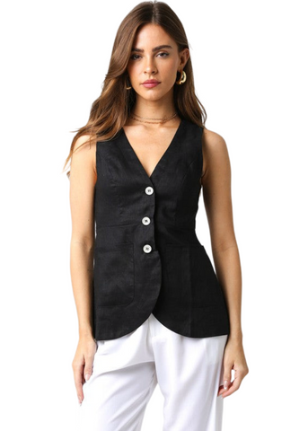 Alyssa Linen Top - Black