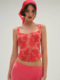 Embroidered Roses Corset Top - Red