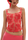 Embroidered Roses Corset Top - Red