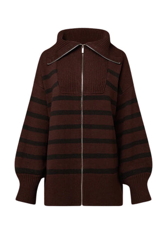 Striped Sweater Zip Up - Umber