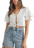 Poppy Eyelet Tie Top - Off White