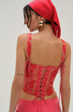 Embroidered Roses Corset Top - Red